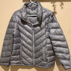 Kenneth Cole Reaction Women's Silver/ gray Puffer Coat w stand up collar